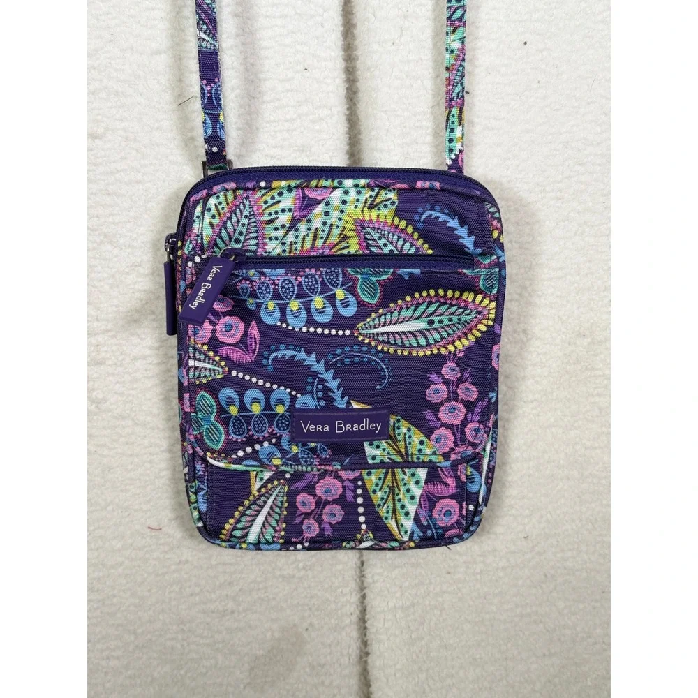 Vera Bradley Purple Paisley Floral Batik Leaves Crossbody Bag